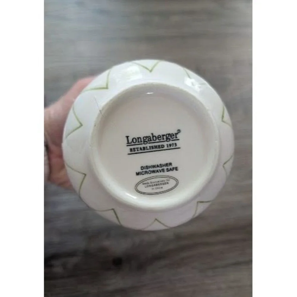 Longaberger Dainty Dogwood hand-painted stoneware soap dispenser  tumbler set